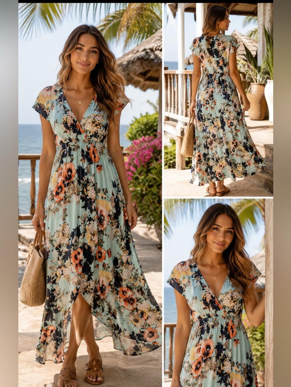 Saved by the Dress Light Blue Floral High Low Faux Wrap Maxi Dress Size Large